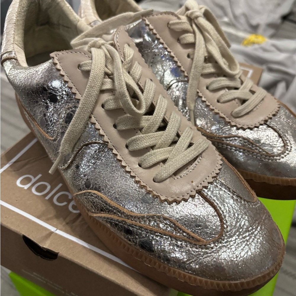 Metallic Silver and Beige Sneakers